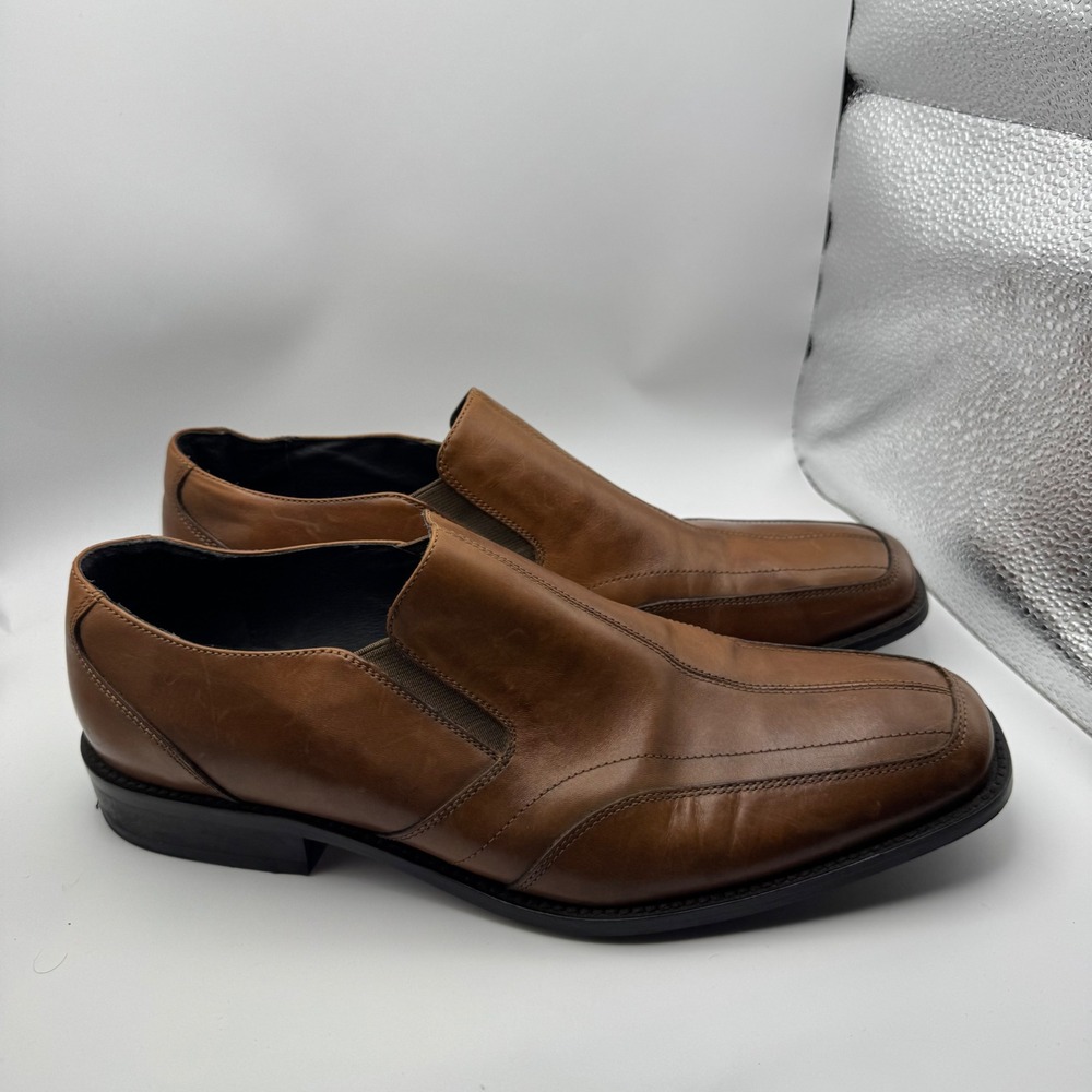 Aston Grey Monterey Mens Brown Leather Square Toe Slip On Loafers 32300 Size 10
